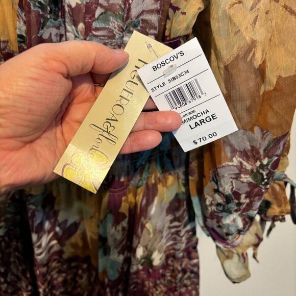 Figueroa and Flower Mocha Floral Print Peasant Maxi Dress - Picture 4 of 13
